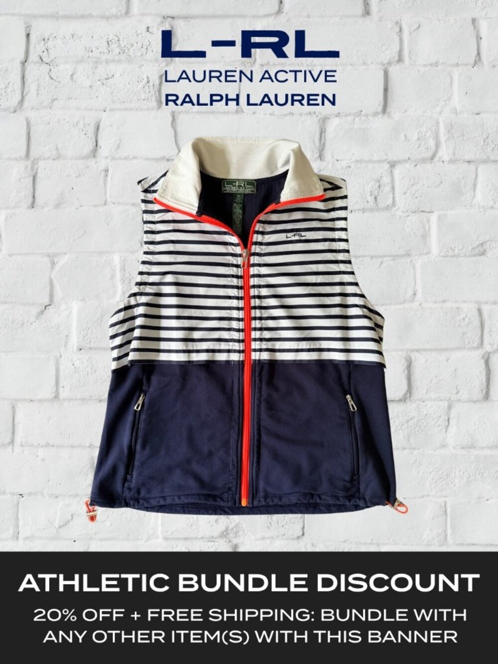 Lauren Active Ralph Lauren Striped Vest Size M | Navy/White Full Zip Golf Tennis